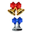 Silver and golden Christmas bells. Vector illustration. Royalty Free Stock Photo