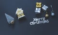 Silver and golden gift boxes with Christmas decorations on black background Royalty Free Stock Photo