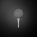 Silver Golf ball on tee icon isolated on black background. Long shadow style. Vector Royalty Free Stock Photo