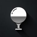 Silver Golf ball on tee icon isolated on black background. Long shadow style. Vector Illustration Royalty Free Stock Photo