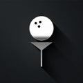 Silver Golf ball on tee icon isolated on black background. Long shadow style. Vector Illustration Royalty Free Stock Photo