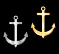 Silver and gols anchors.