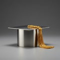 Silver Graduation Cap with Gold Tassel on Gray Background Royalty Free Stock Photo