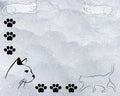 Silver gray abstract background texture with cat silhouettes and black paw prints Royalty Free Stock Photo