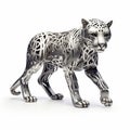 Contemporary Silver Leopard Statue With Red Stripes - Detailed Wildlife Sculpture