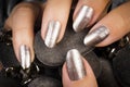 Silver gray nails Royalty Free Stock Photo