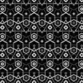 Silver grey geometric modern repeating pattern over black background Royalty Free Stock Photo