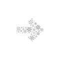 Silver grey right arrow made of snowflakes. Vector icon isolated on white background