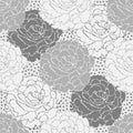 Silver grey seamless floral pattern over polka dots