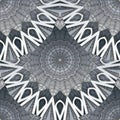 Silver grey textured embroidery style 3d round mandalas seamless pattern. Vector ornamental circle mandala with zig zag lines, Royalty Free Stock Photo