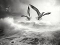 Silver gulls over stormy sea Royalty Free Stock Photo