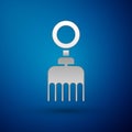 Silver Hairbrush icon isolated on blue background. Comb hair sign. Barber symbol. Vector