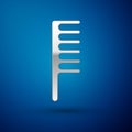 Silver Hairbrush icon isolated on blue background. Comb hair sign. Barber symbol. Vector Illustration