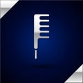 Silver Hairbrush icon isolated on dark blue background. Comb hair sign. Barber symbol. Vector Illustration