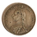 Silver Half Crown Coin Close Up on White Bckground Victorian 1895 Royalty Free Stock Photo