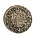 Silver Half Crown Coin Close Up on White Bckground Victorian 1895 Royalty Free Stock Photo
