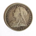 Silver Half Crown Coin Close Up on White Bckground Victorian 1895 Royalty Free Stock Photo