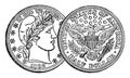 Silver Half Dollar Coin, 1892 vintage illustration Royalty Free Stock Photo