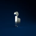 Silver Hand touch and tap gesture icon isolated on blue background. Click here, finger, touch, pointer, cursor, mouse