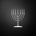 Silver Hanukkah menorah icon isolated on black background. Religion icon. Hanukkah traditional symbol. Holiday religion Royalty Free Stock Photo