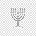 Silver Hanukkah menorah isolated object on transparent background. Religion icon. Hanukkah traditional symbol. Holiday Royalty Free Stock Photo