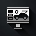 Silver Hardware diagnostics condition of car icon isolated on black background. Car service and repair parts. Long