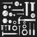 Silver hardware screws and nails with tools symbols eps10