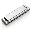 Silver harmonica on white background Royalty Free Stock Photo