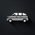 Silver Hatchback car icon isolated on black background. Long shadow style. Vector Royalty Free Stock Photo