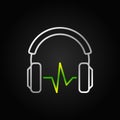 Silver Headphones with green sound wave vector outline icon Royalty Free Stock Photo