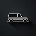 Silver Hearse car icon isolated on black background. Long shadow style. Vector