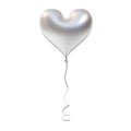 Silver heart balloon isolated on white background with ribbon rope