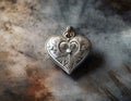 Silver heart pendant on grunge background