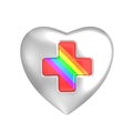 Silver heart rainbow red cross