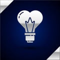 Silver Heart shape in a light bulb icon isolated on dark blue background. Love symbol. 8 March. International Happy Royalty Free Stock Photo