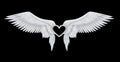 Silver heart on white realistic angel wings Royalty Free Stock Photo