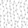 Silver hearts on streamers with a white background seamless repeating pattern.