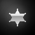 Silver Hexagram sheriff icon isolated on black background. Police badge icon. Long shadow style. Vector