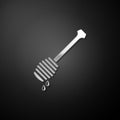 Silver Honey dipper stick with dripping honey icon isolated on black background. Honey ladle. Long shadow style. Vector Royalty Free Stock Photo