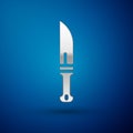 Silver Hunter knife icon isolated on blue background. Army knife. Vector