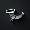 Silver Hunting horn icon isolated on black background. Long shadow style. Vector