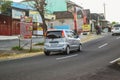 Silver Hyundai Atoz compact car driving fast on the road at afternoon