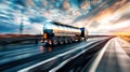 A silver industrial oil tanker drives down a rain-soaked highway, transporting petroleum products for delivery and distribution Royalty Free Stock Photo