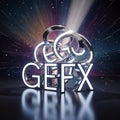 Chrome letters spell GEFX in a futuristic font emitting a radiant Royalty Free Stock Photo