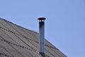 Silver iron chimney pipe of the stove in the house Royalty Free Stock Photo