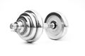 silver iron dumbbell isolated on white Royalty Free Stock Photo