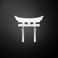 Silver Japan Gate icon isolated on black background. Torii gate sign. Japanese traditional classic gate symbol. Long shadow style