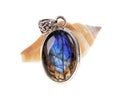 Silver jewelry pendant with a stone (mineral) Labradorite