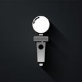 Silver Joystick for arcade machine icon isolated on black background. Joystick gamepad. Long shadow style. Vector Royalty Free Stock Photo