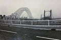The Silver Jubilee Bridge under construction in the late 1950s in Runcorn, Cheshire Royalty Free Stock Photo